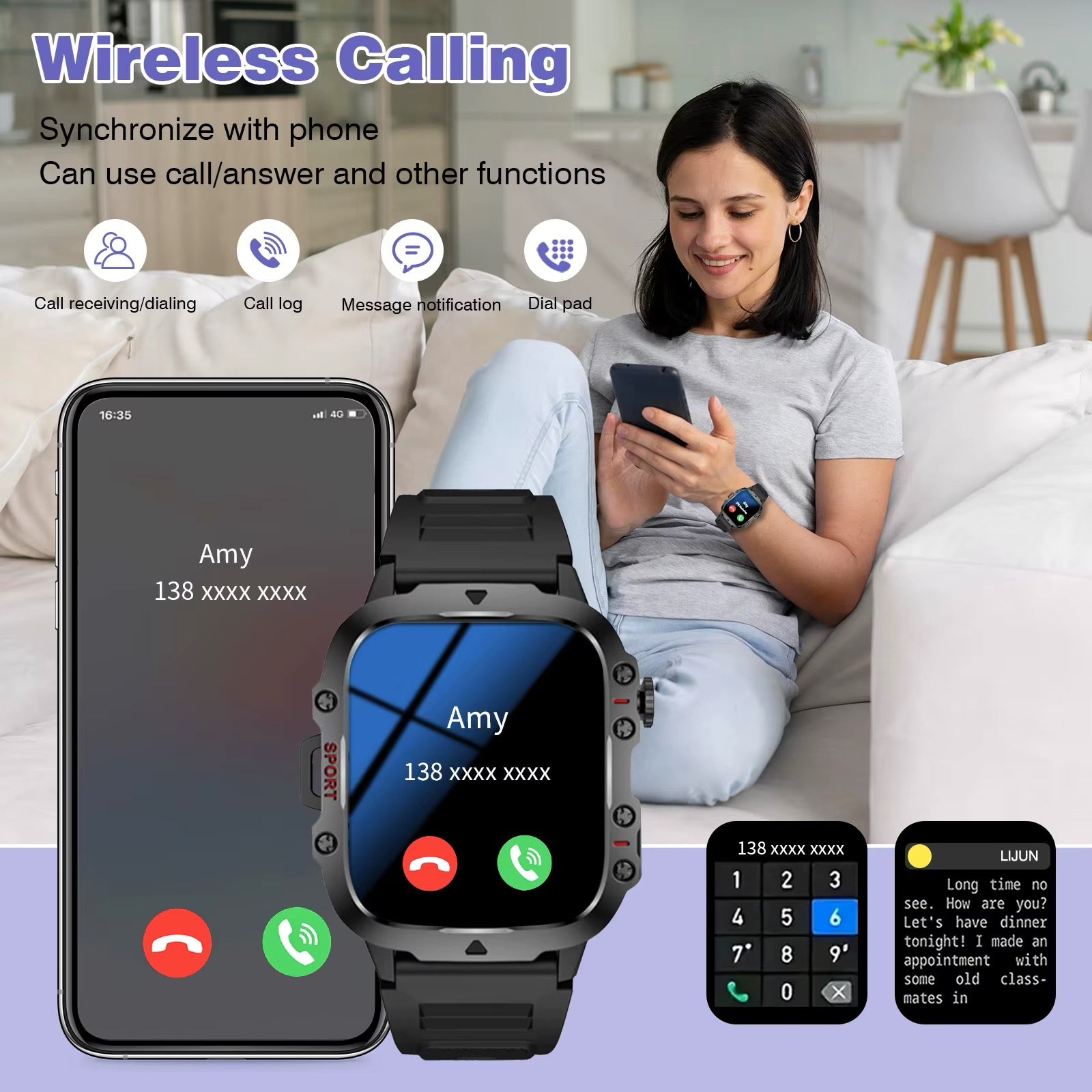 Ultra Durable Smart Watch Bluetooth Call and Message Suitable for iPhone/Android