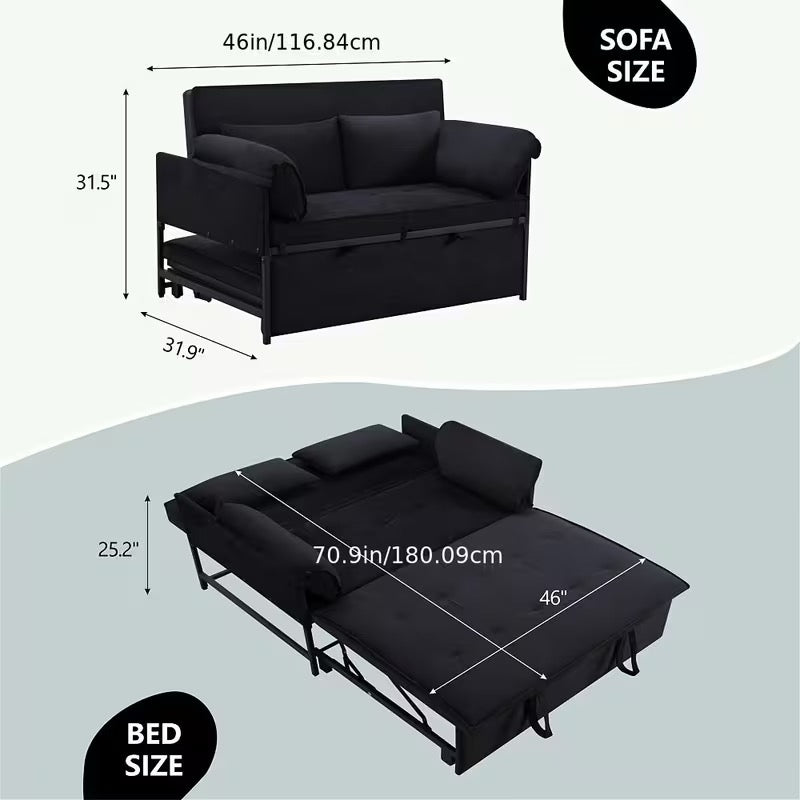 3-in-1 Multifunctional Sofa Bed With Side Storage Bag, Adjustable Backrest
