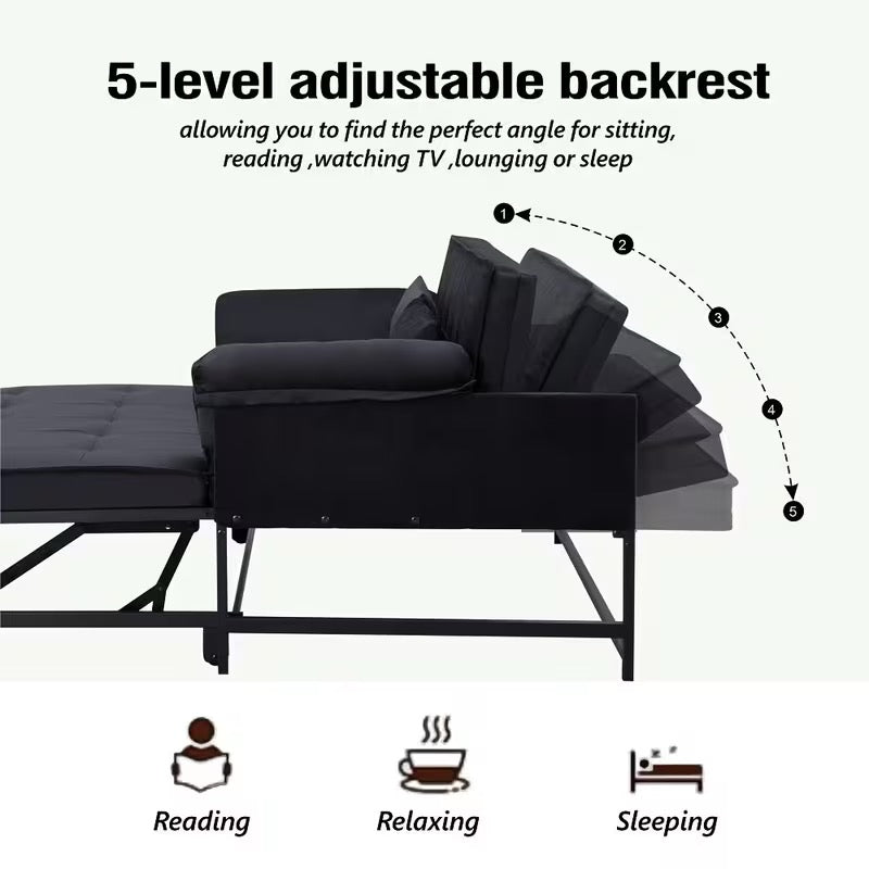 3-in-1 Multifunctional Sofa Bed With Side Storage Bag, Adjustable Backrest
