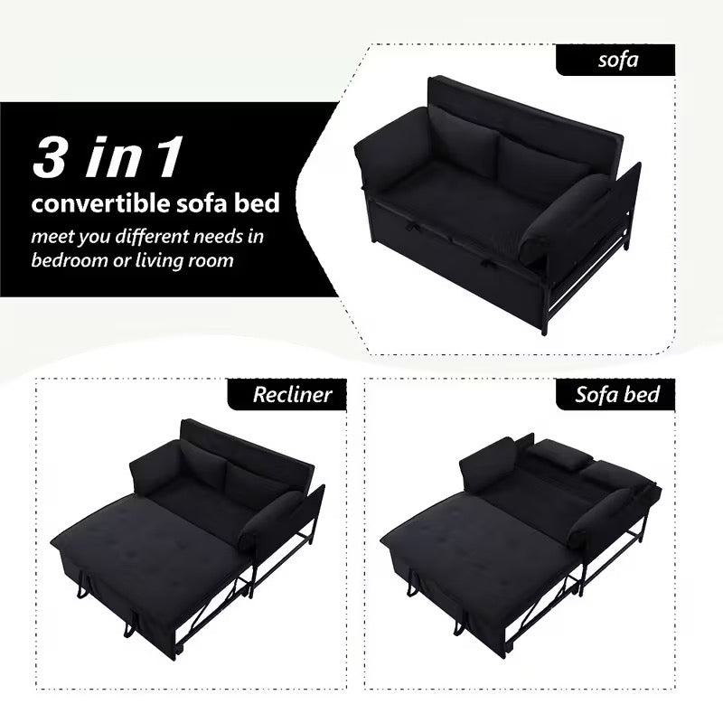 3-in-1 Multifunctional Sofa Bed With Side Storage Bag, Adjustable Backrest