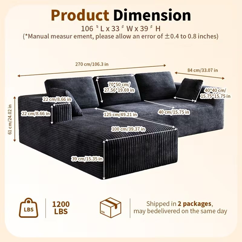 Extra Large L-Shaped Sectional Sofa Modular Plush Cloud Couch with Right Chaise