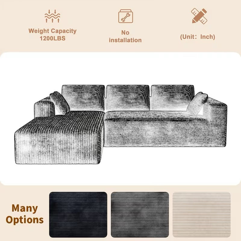 Extra Large L-Shaped Sectional Sofa Modular Plush Cloud Couch with Right Chaise