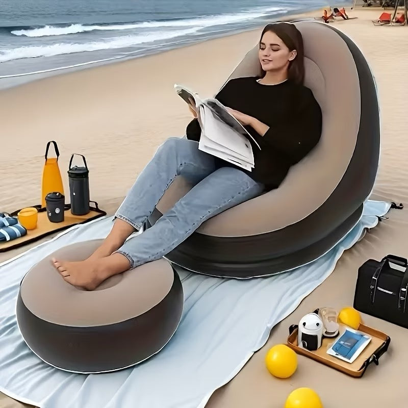 Heavy-Duty Inflatable Recliner Sofa for Adults with a Footstool - a Portable, Foldable Air Couch