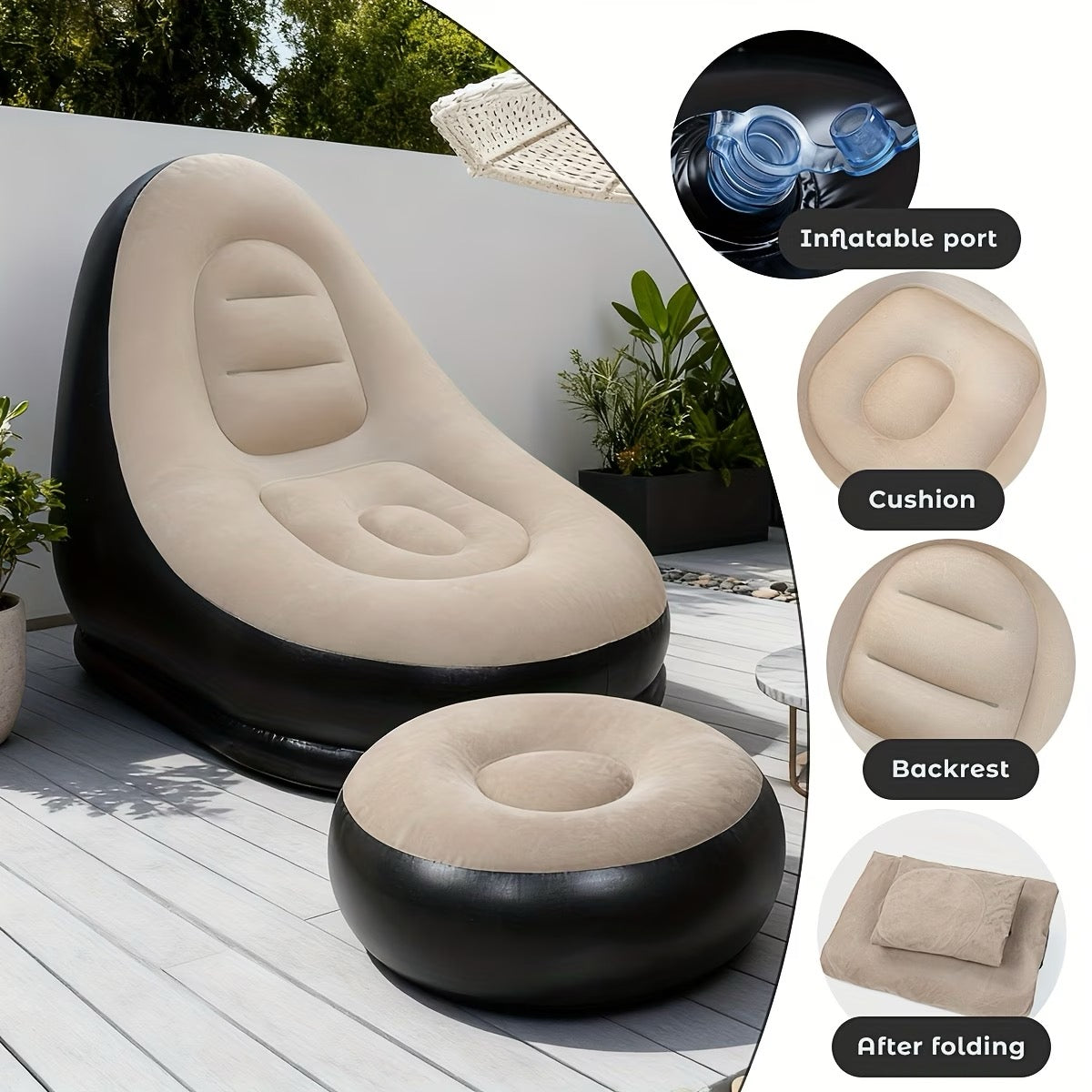Heavy-Duty Inflatable Recliner Sofa for Adults with a Footstool - a Portable, Foldable Air Couch
