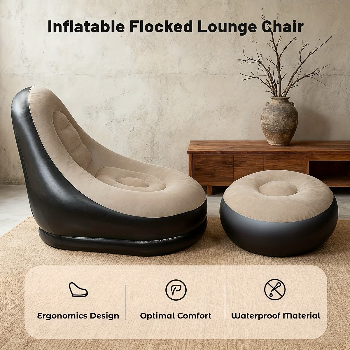 Heavy-Duty Inflatable Recliner Sofa for Adults with a Footstool - a Portable, Foldable Air Couch