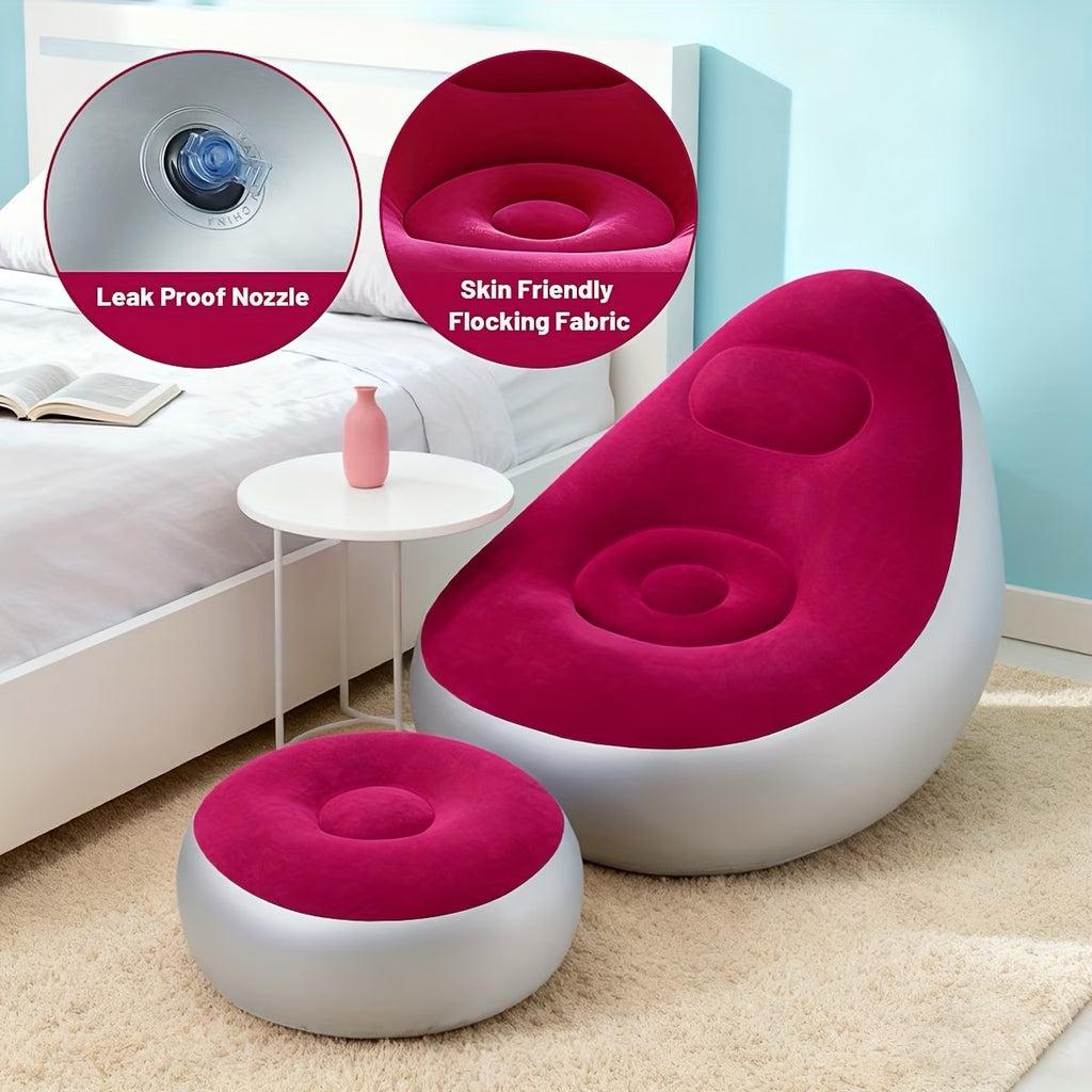 Heavy-Duty Inflatable Recliner Sofa for Adults with a Footstool - a Portable, Foldable Air Couch