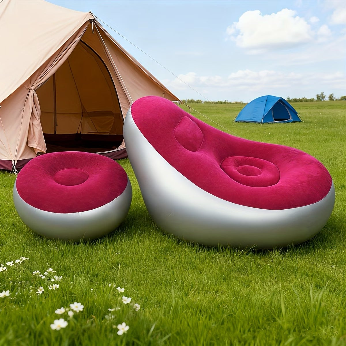 Heavy-Duty Inflatable Recliner Sofa for Adults with a Footstool - a Portable, Foldable Air Couch