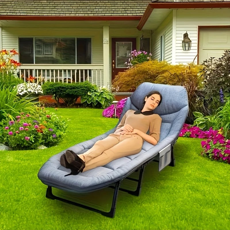 Multi-Position Adjustable Headrest Folding Bed Chair, Outdoor/Indoor Resting & Camping