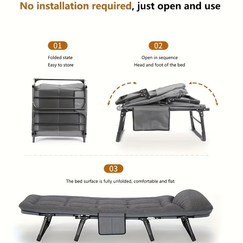 Multi-Position Adjustable Headrest Folding Bed Chair, Outdoor/Indoor Resting & Camping