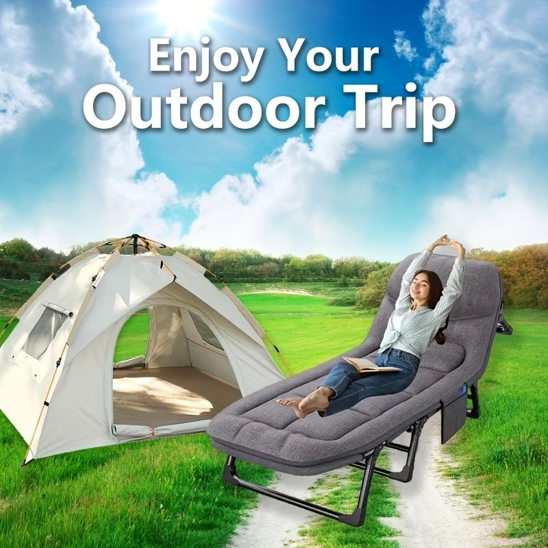 Multi-Position Adjustable Headrest Folding Bed Chair, Outdoor/Indoor Resting & Camping