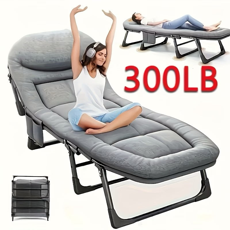 Multi-Position Adjustable Headrest Folding Bed Chair, Outdoor/Indoor Resting & Camping