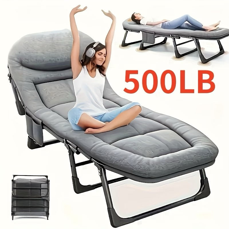 Multi-Position Adjustable Headrest Folding Bed Chair, Outdoor/Indoor Resting & Camping