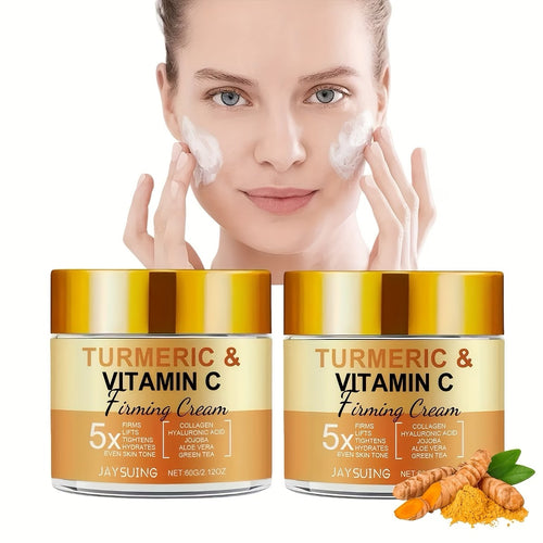2 for 1 Turmeric And Vitamin C Firming Cream, Containing Collagen, Wild Orange, Vitamin E - Suitable For All Skin Types