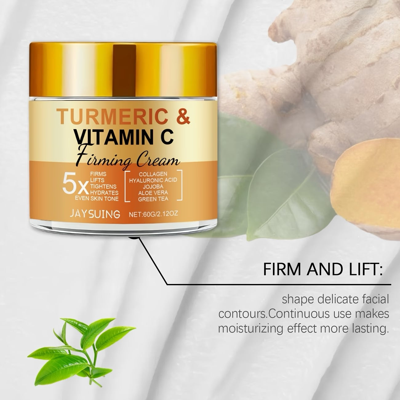 2 for 1 Turmeric And Vitamin C Firming Cream, Containing Collagen, Wild Orange, Vitamin E - Suitable For All Skin Types
