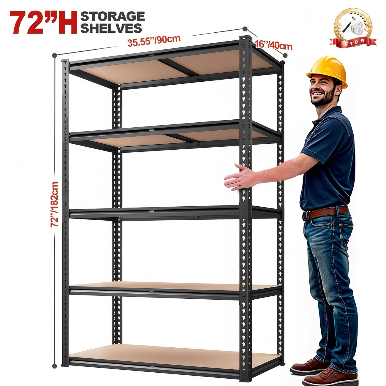 72"/60"H Garage Shelving Storage Shelves 5-Tier, 72" H X 35.5" W X 16" D, 2000LBS Capacity