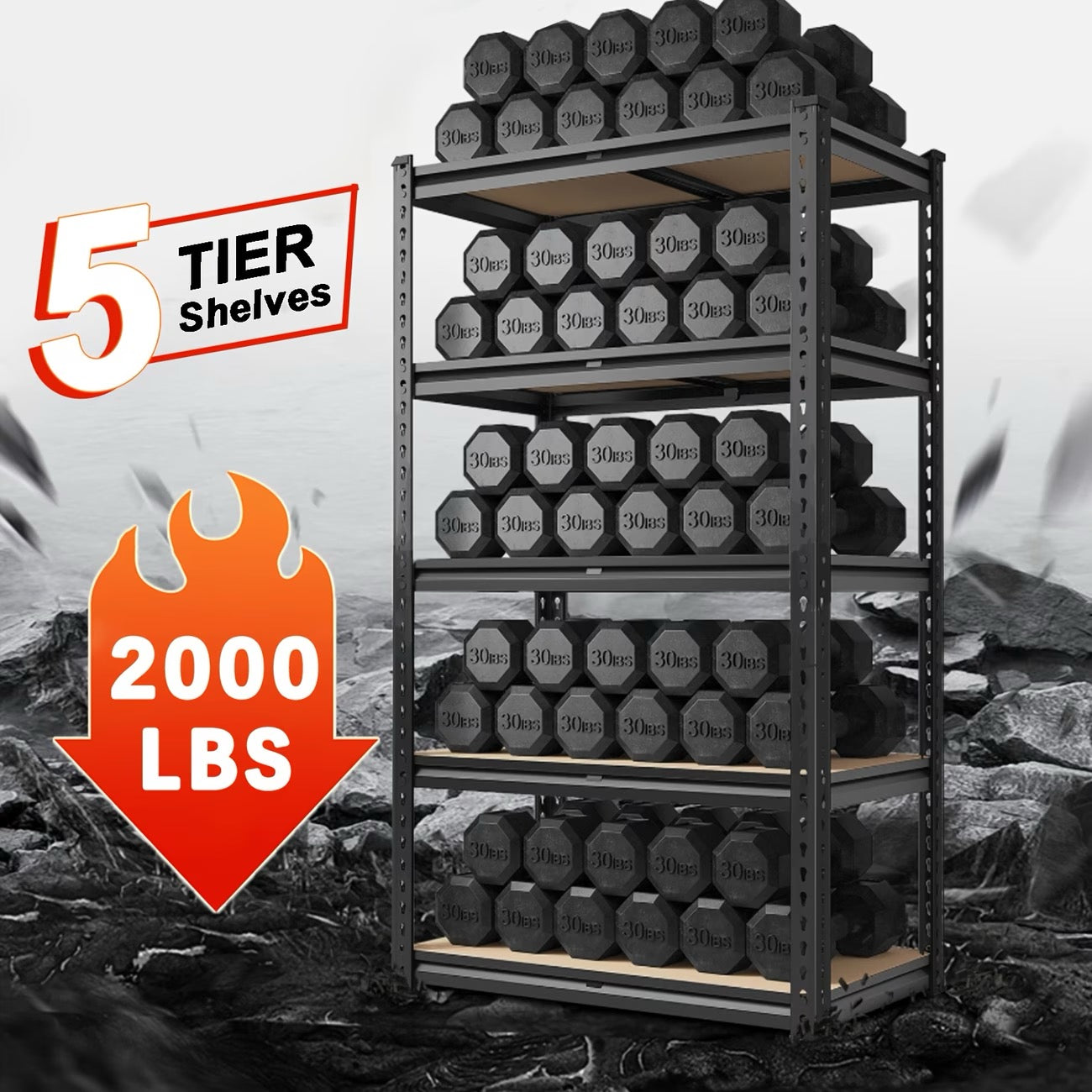 72"/60"H Garage Shelving Storage Shelves 5-Tier, 72" H X 35.5" W X 16" D, 2000LBS Capacity