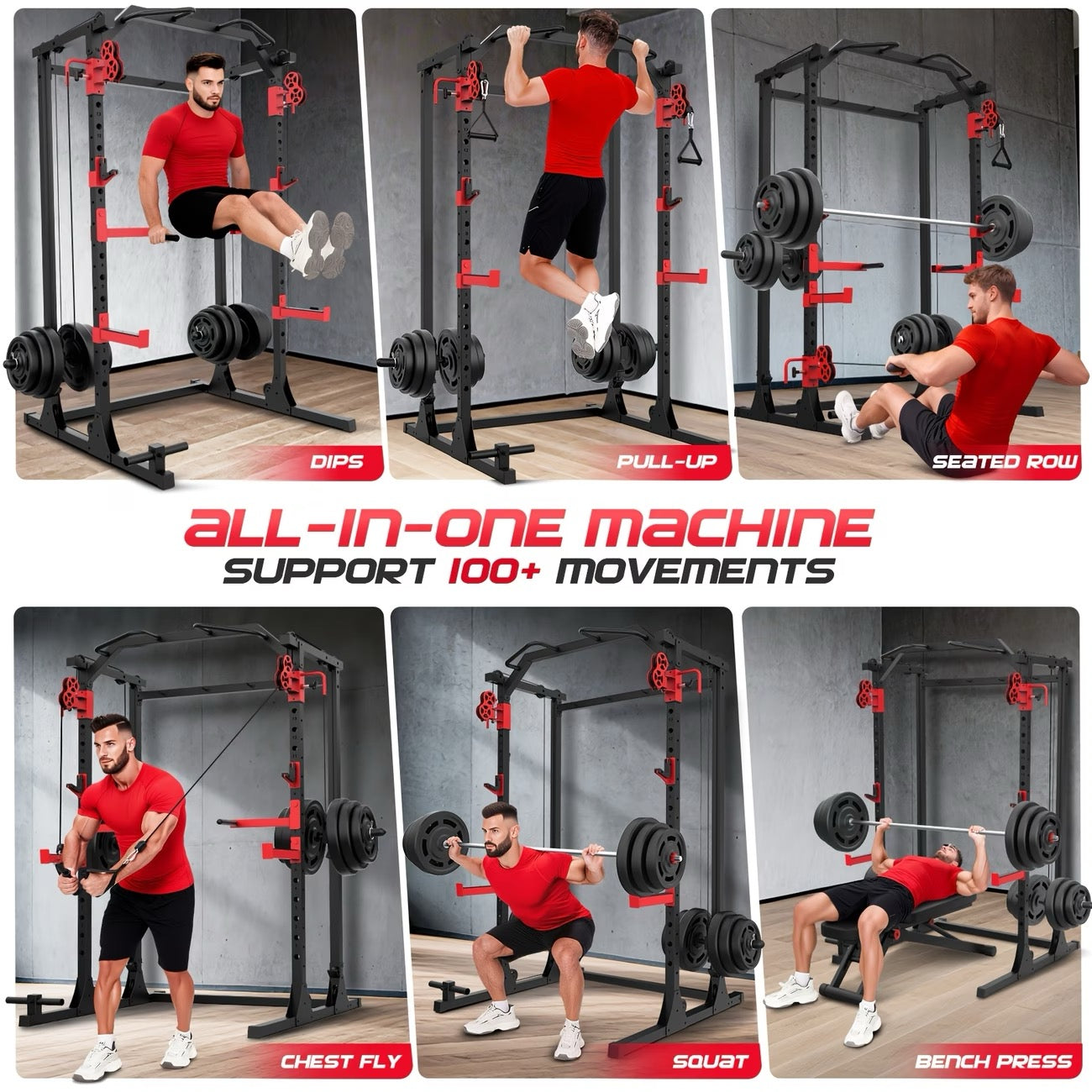 Heavy-Duty Power Rack & Power Cage - 1500LBS Capacity Squat Rack with Dual Cable Pulley System