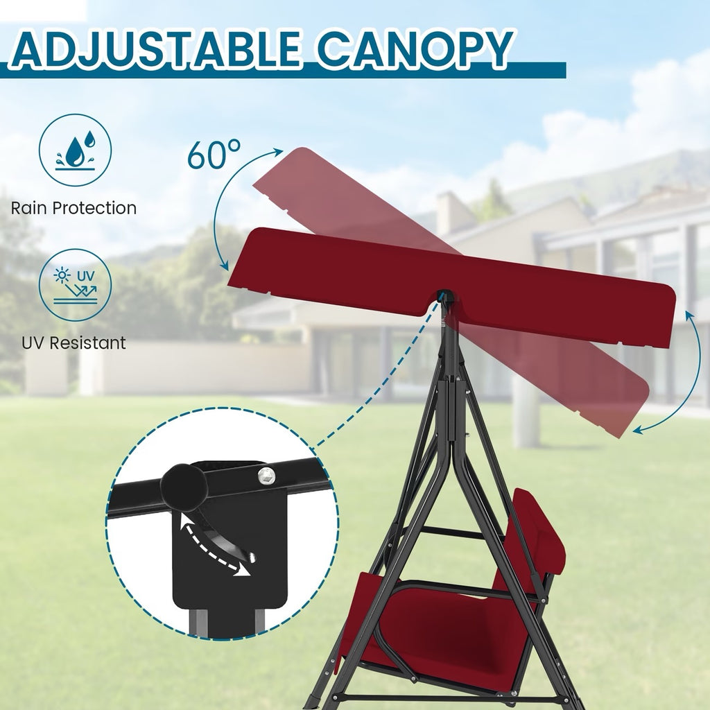 Outdoor Porch Swing Glider With Canopy And Adjustable Bracket