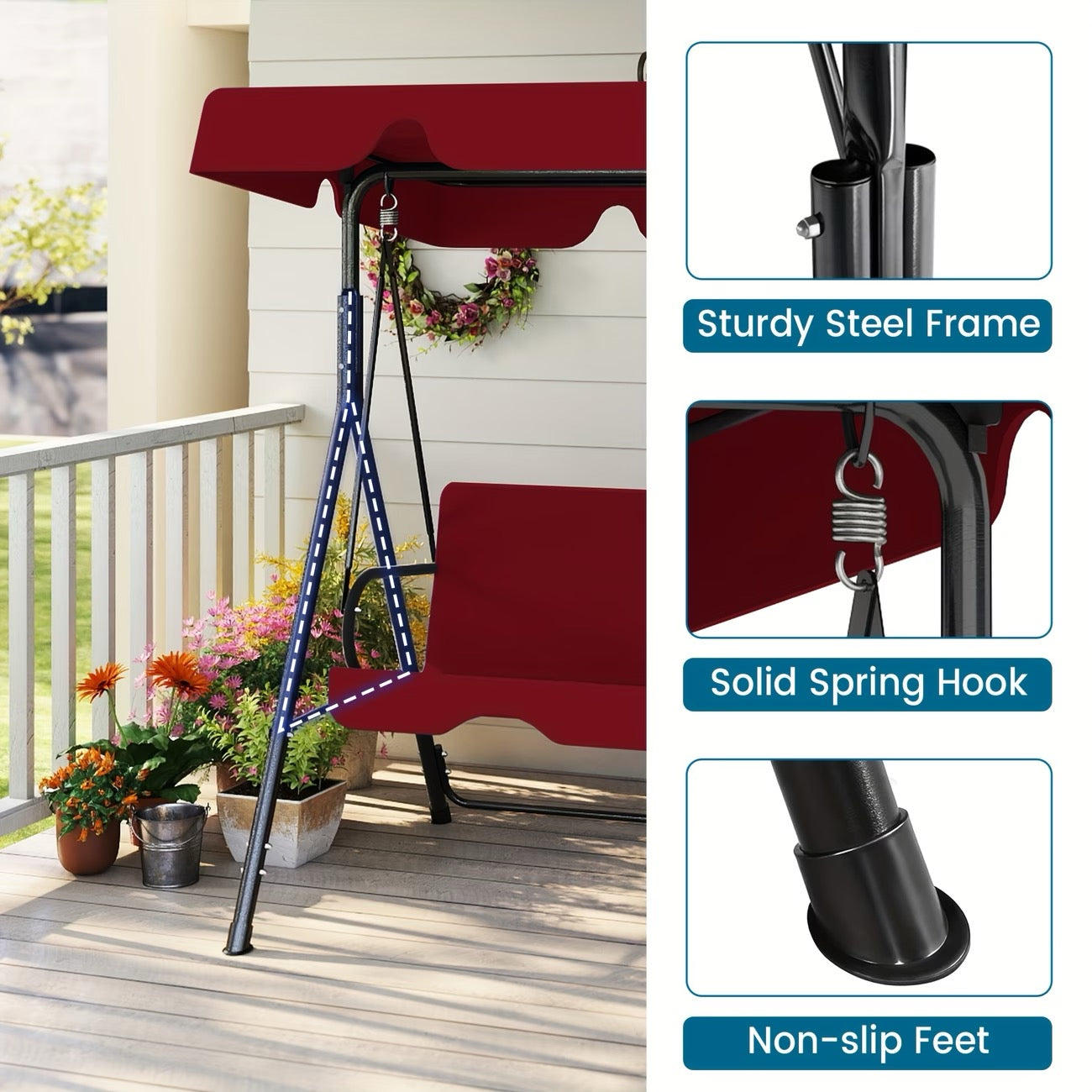 Outdoor Porch Swing Glider With Canopy And Adjustable Bracket