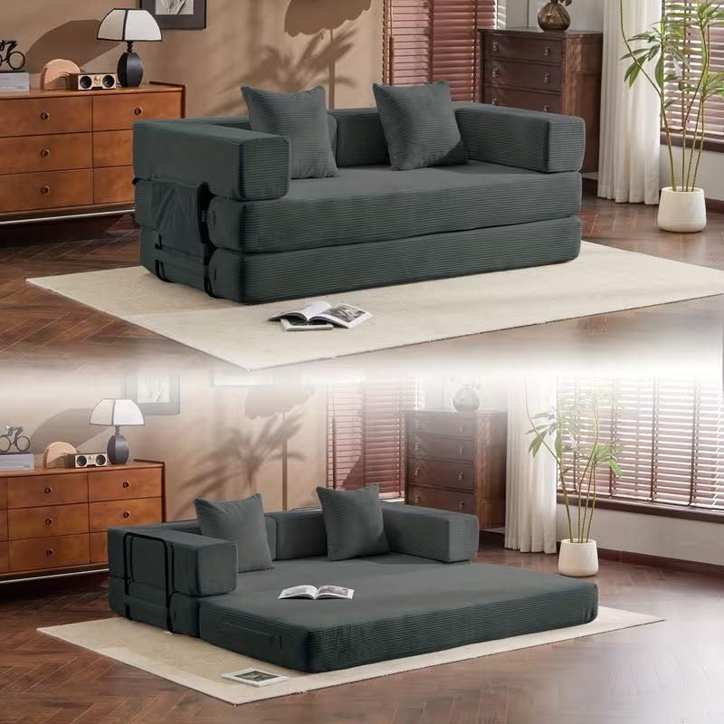 3-Seat Fold-Out Sofa Bed. Removable Back and Armrests With Extra Pillows
