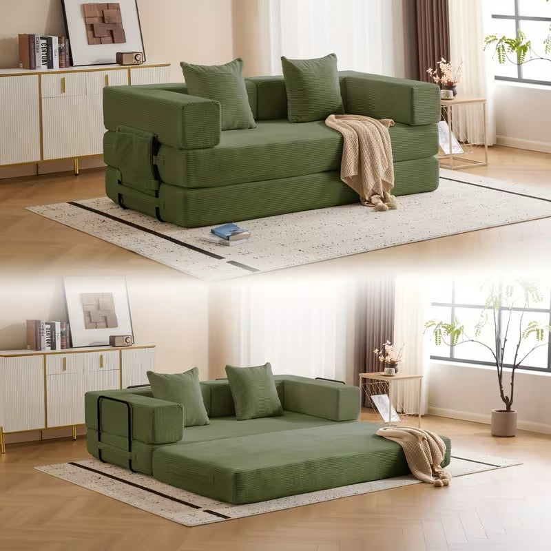 3-Seat Fold-Out Sofa Bed. Removable Back and Armrests With Extra Pillows