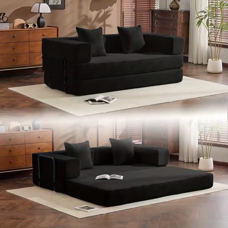 3-Seat Fold-Out Sofa Bed. Removable Back and Armrests With Extra Pillows