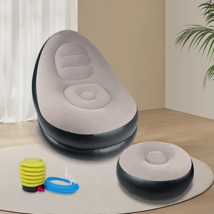 Heavy-Duty Inflatable Recliner Sofa for Adults with a Footstool - a Portable, Foldable Air Couch